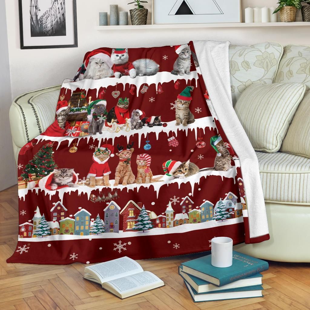 Cat Snow Christmas Blanket Sherpa Fleece Blanket