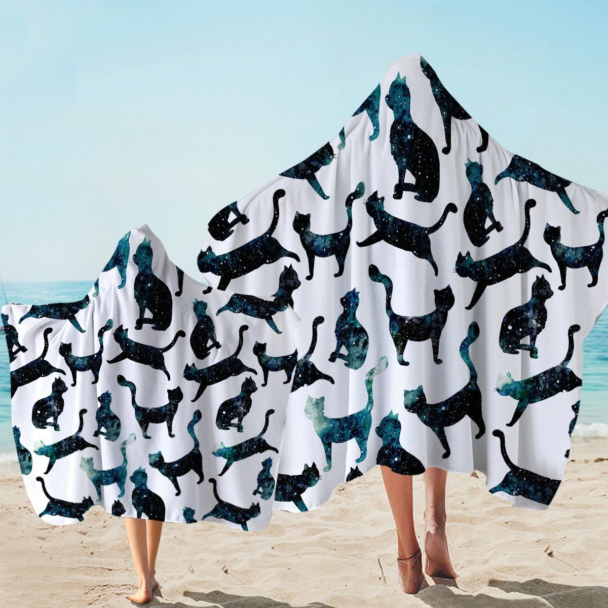 Cat Space White Background Printed Hooded Towel