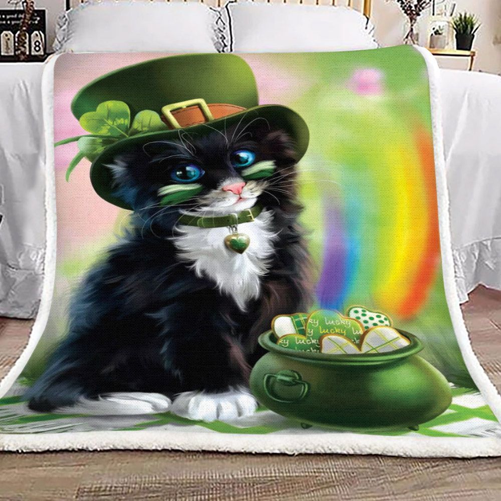 Cat St Patricks Day Sherpa Fleece Blanket