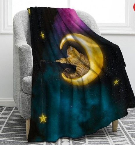 Cat Star Moon Sherpa Fleece Blanket