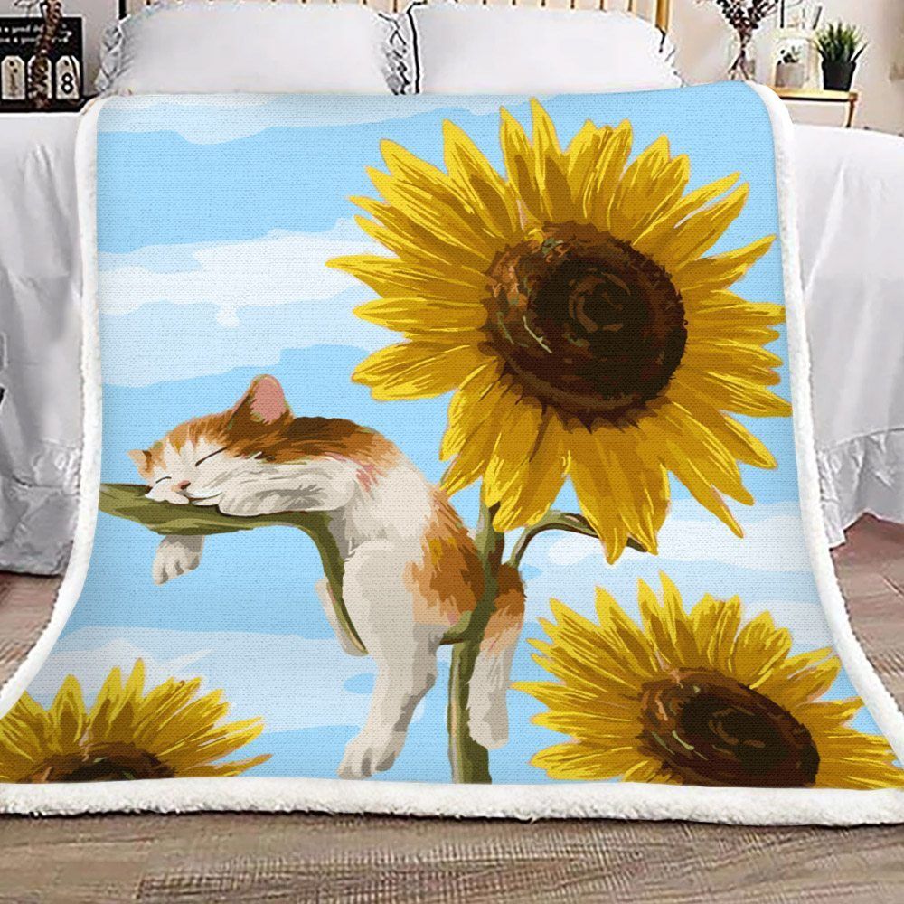 Cat Sunflower Sherpa Fleece