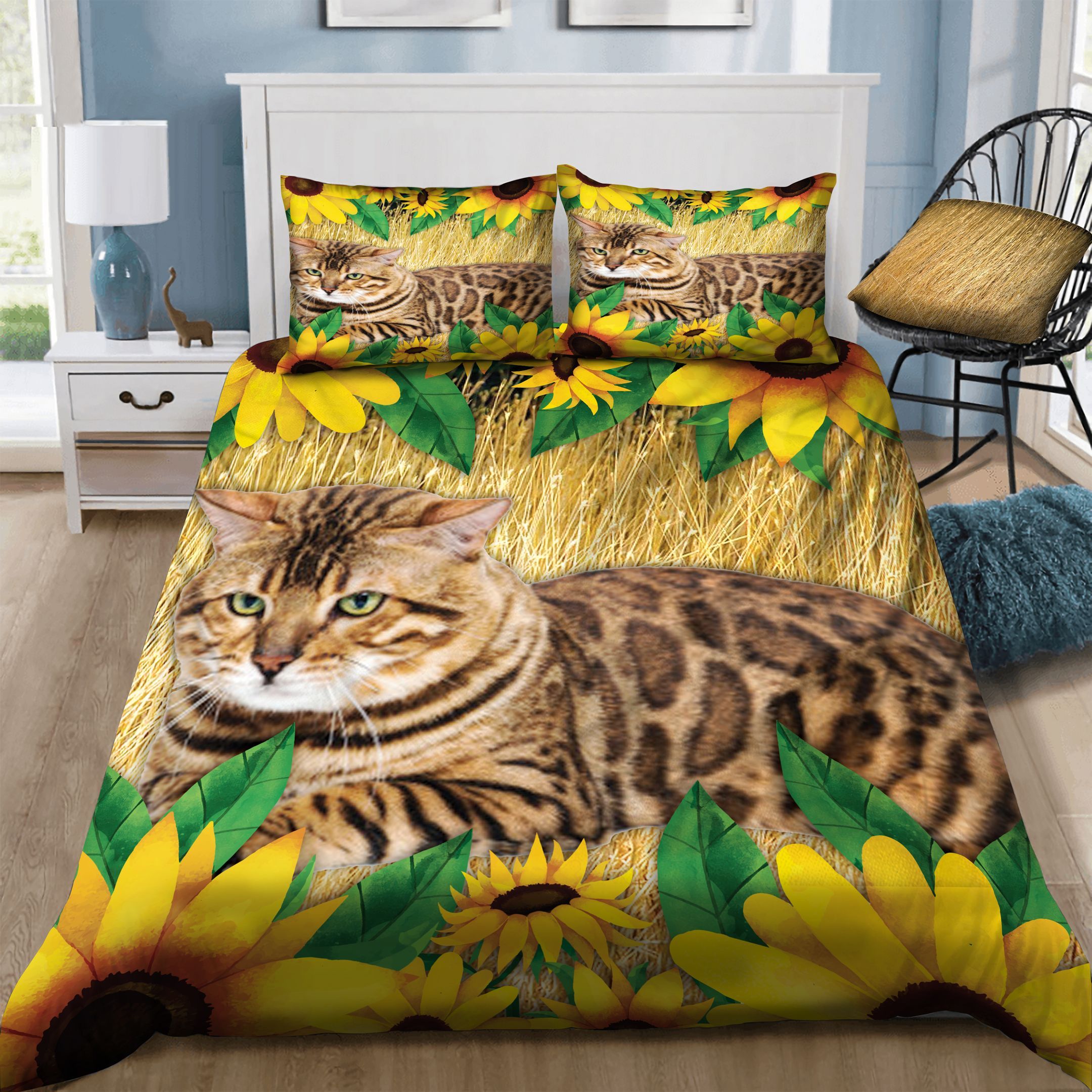 Cat Sunflowers  Bedding Set