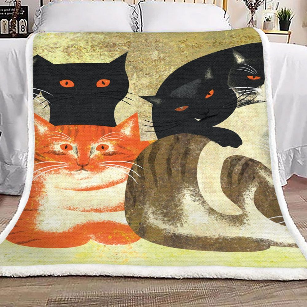 Cat Sherpa Fleece Blanket