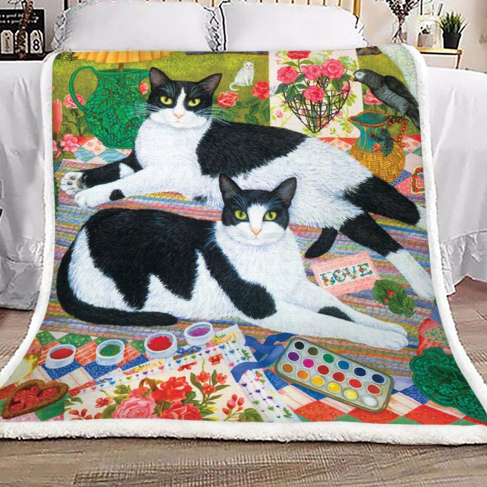 Cat Sherpa Fleece Blanket