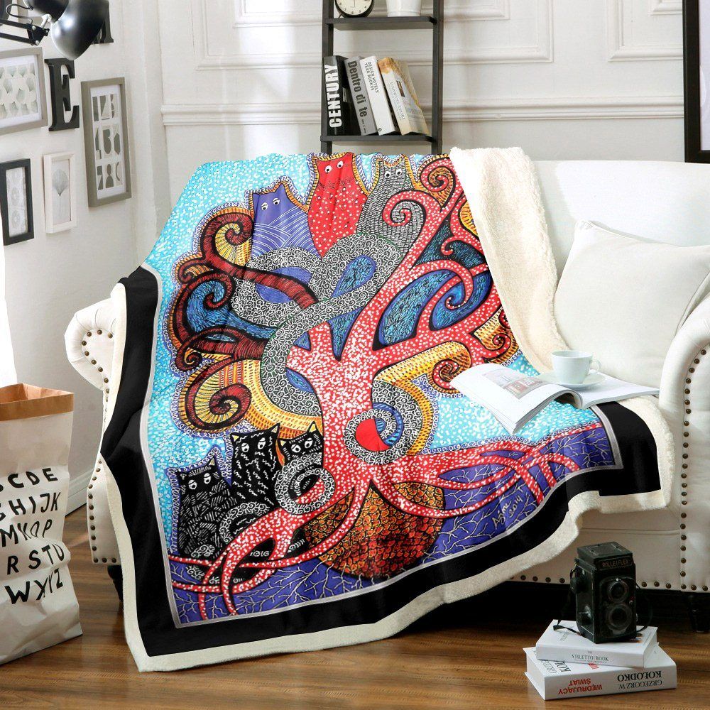 Cat Sherpa Fleece Blanket