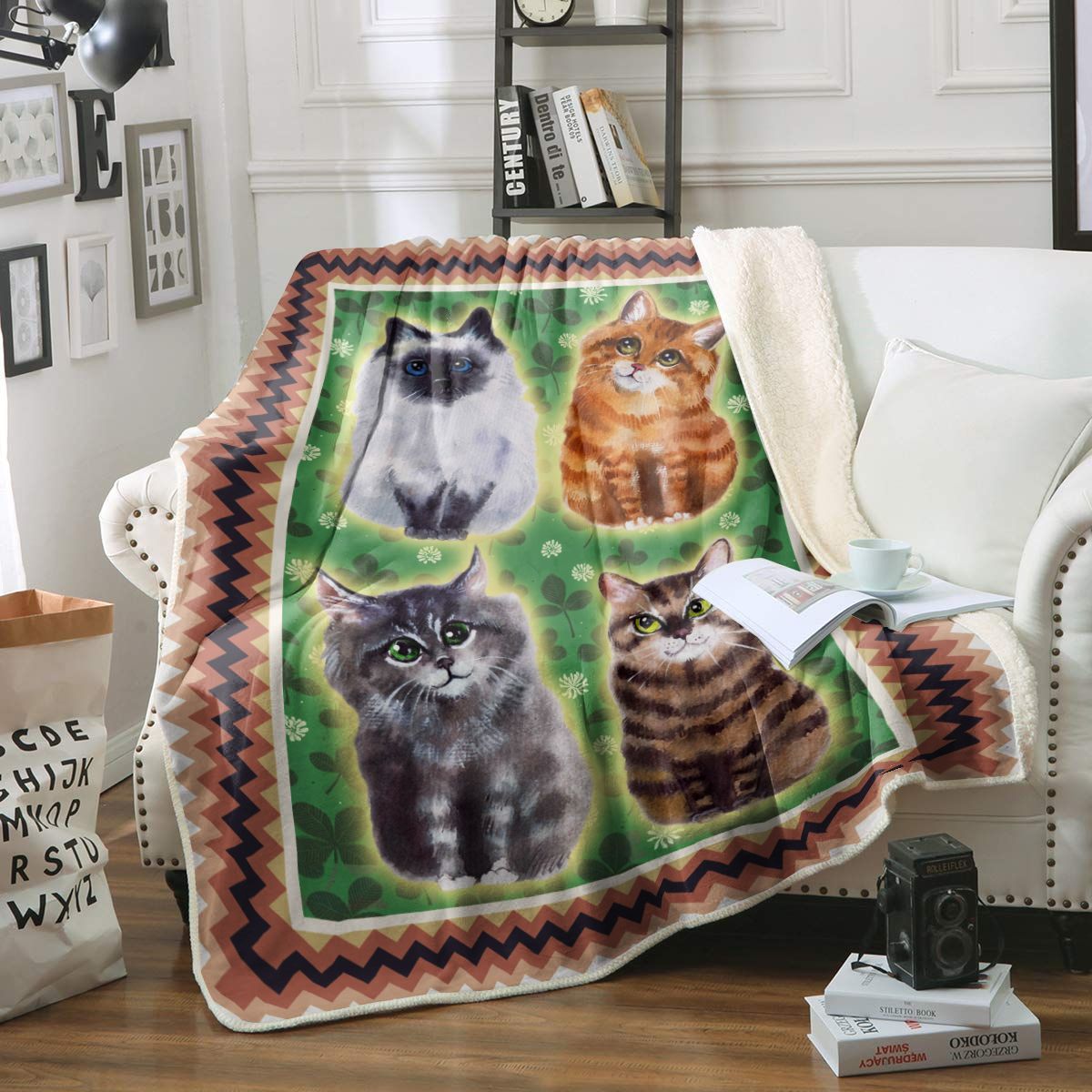 Cat Sherpa Fleece Blanket