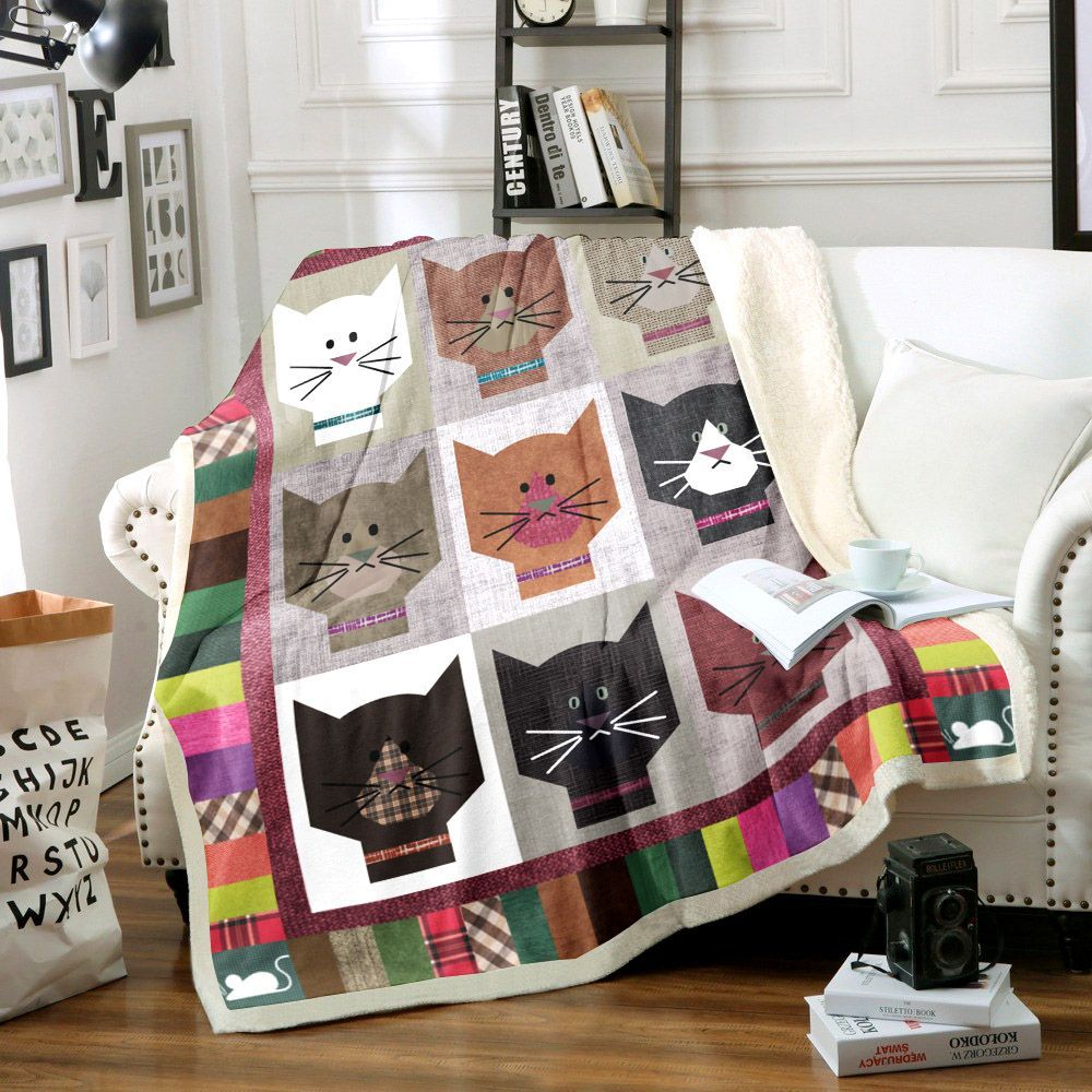 Cat Sherpa Fleece Blanket