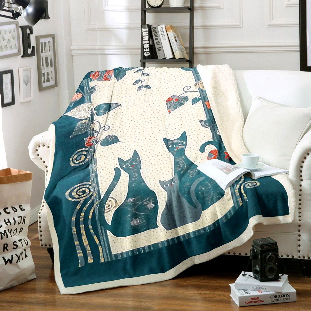 Cat Sherpa Fleece Blanket