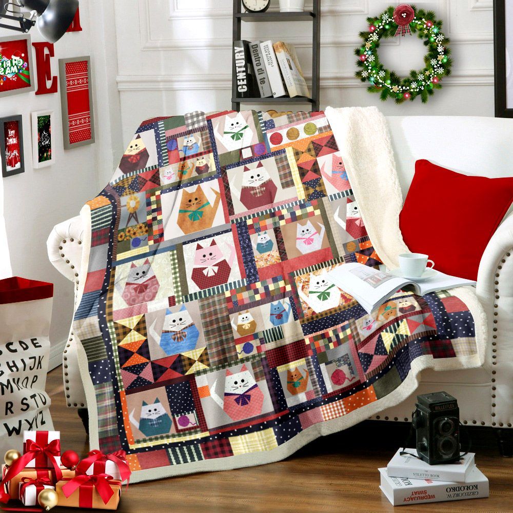 Cat Sherpa Fleece Blanket