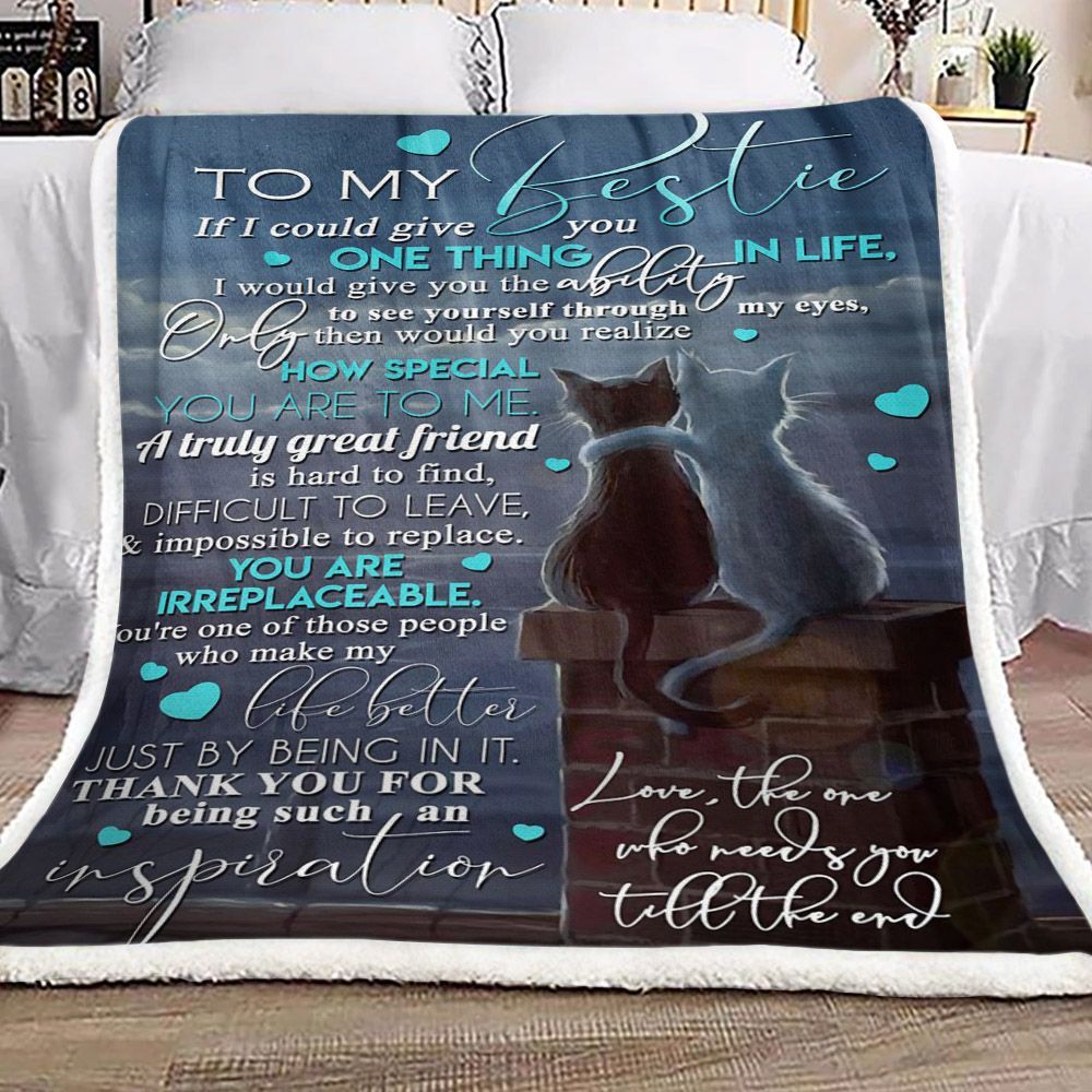 Cat To My Bestie Sherpa Fleece Blanket