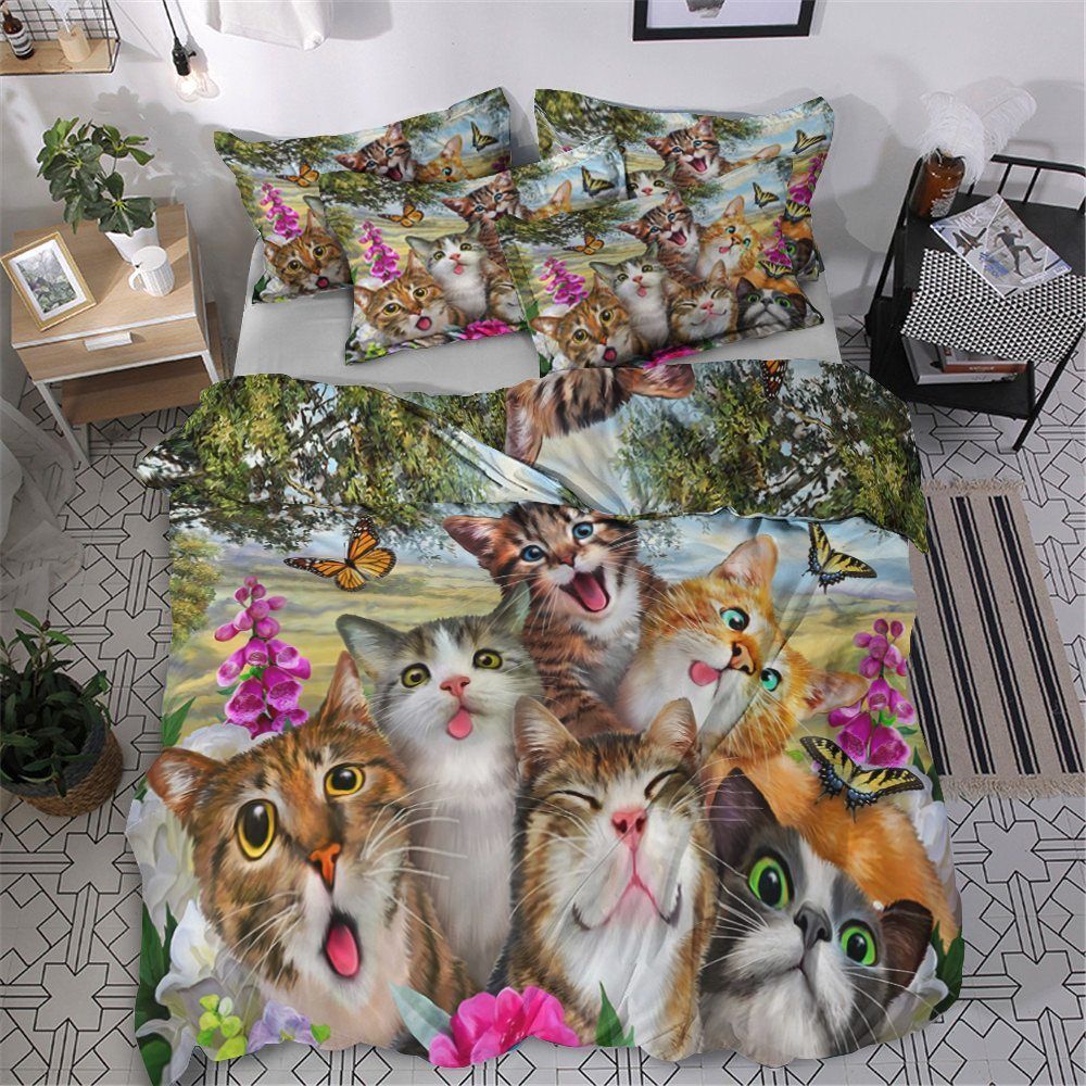 Cat Cotton Bed Sheets Spread Comforter Bedding Set