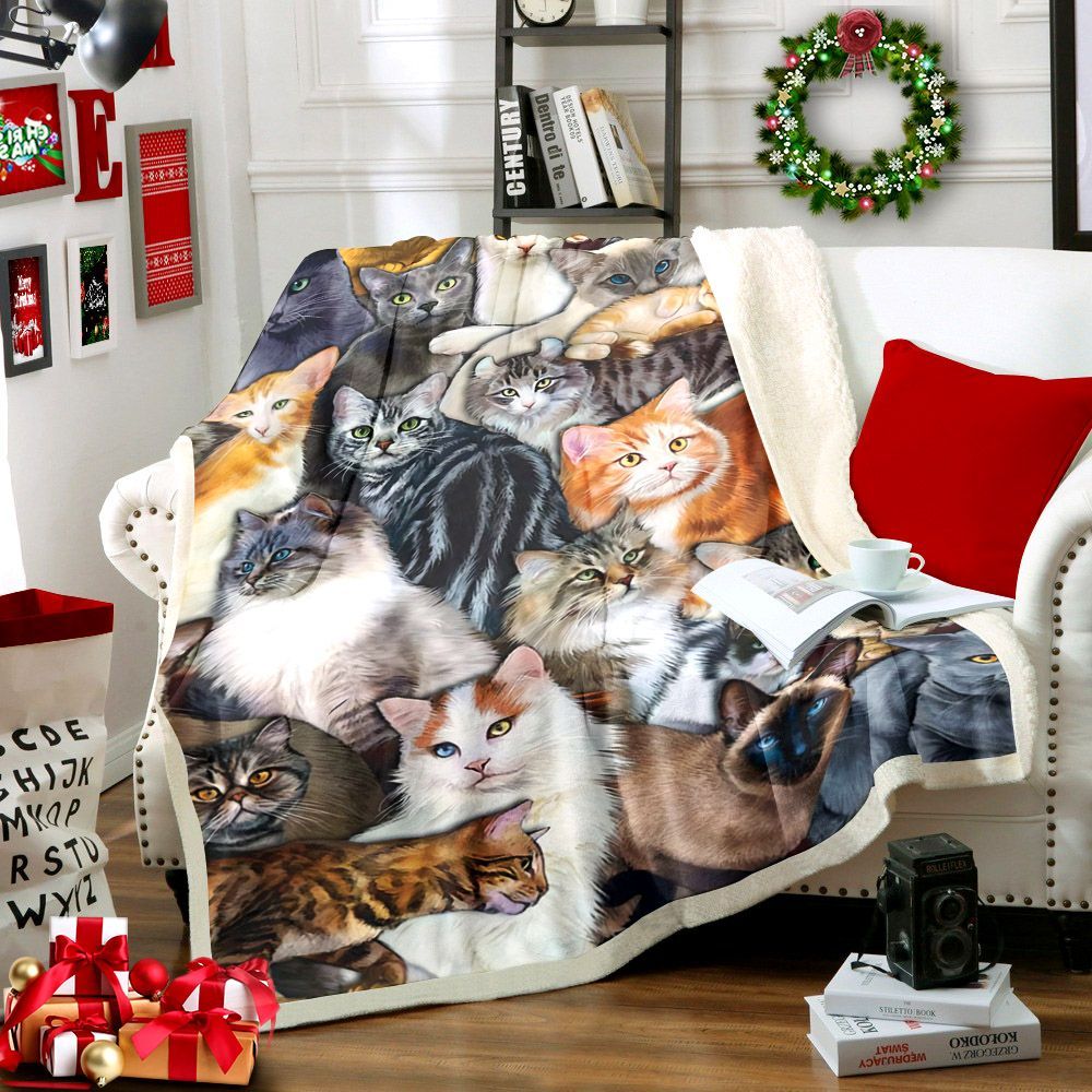 Cat Sherpa Fleece Blanket