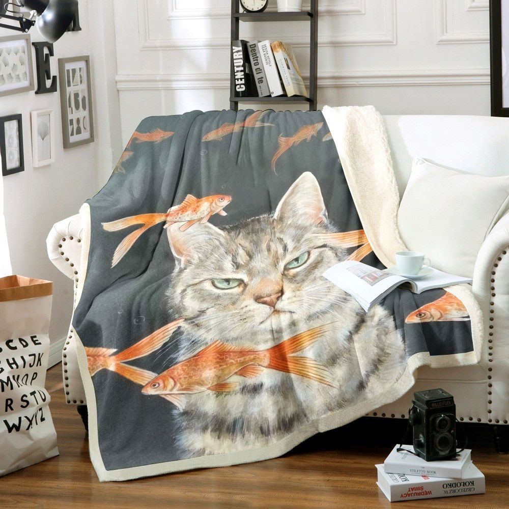 Cat Sherpa Fleece Blanket