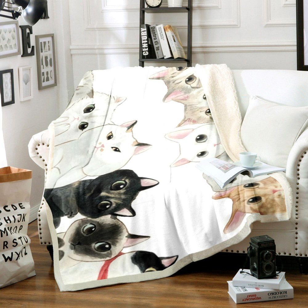 Cat Sherpa Fleece Blanket