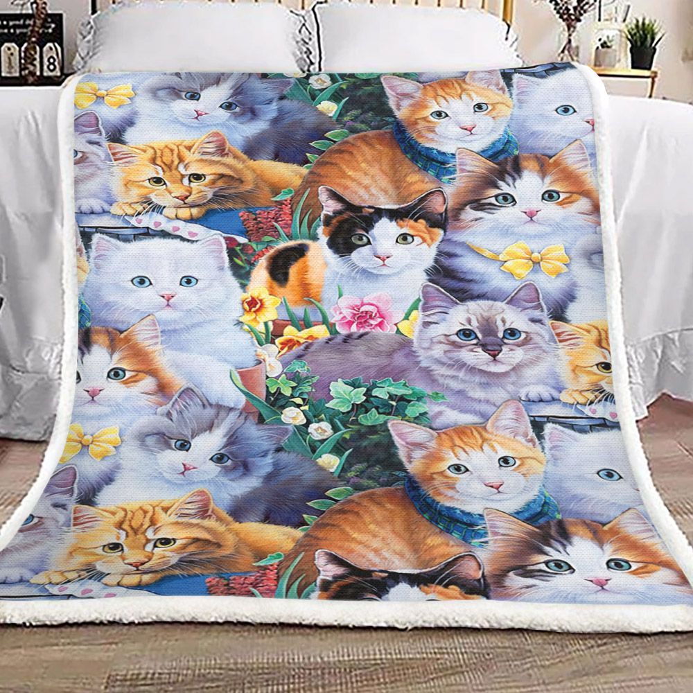 Cat Sherpa Fleece Blanket