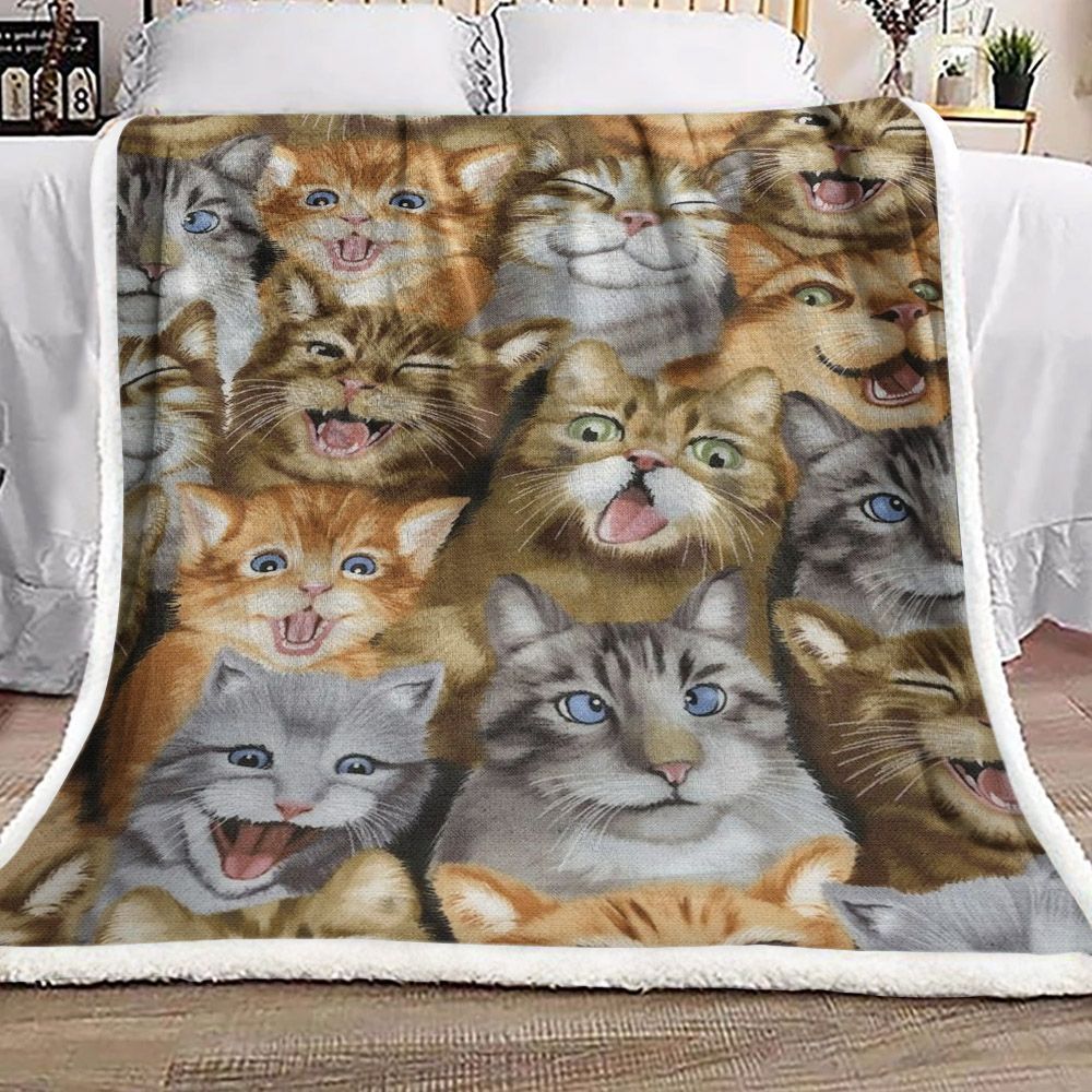 Cat Sherpa Fleece Blanket