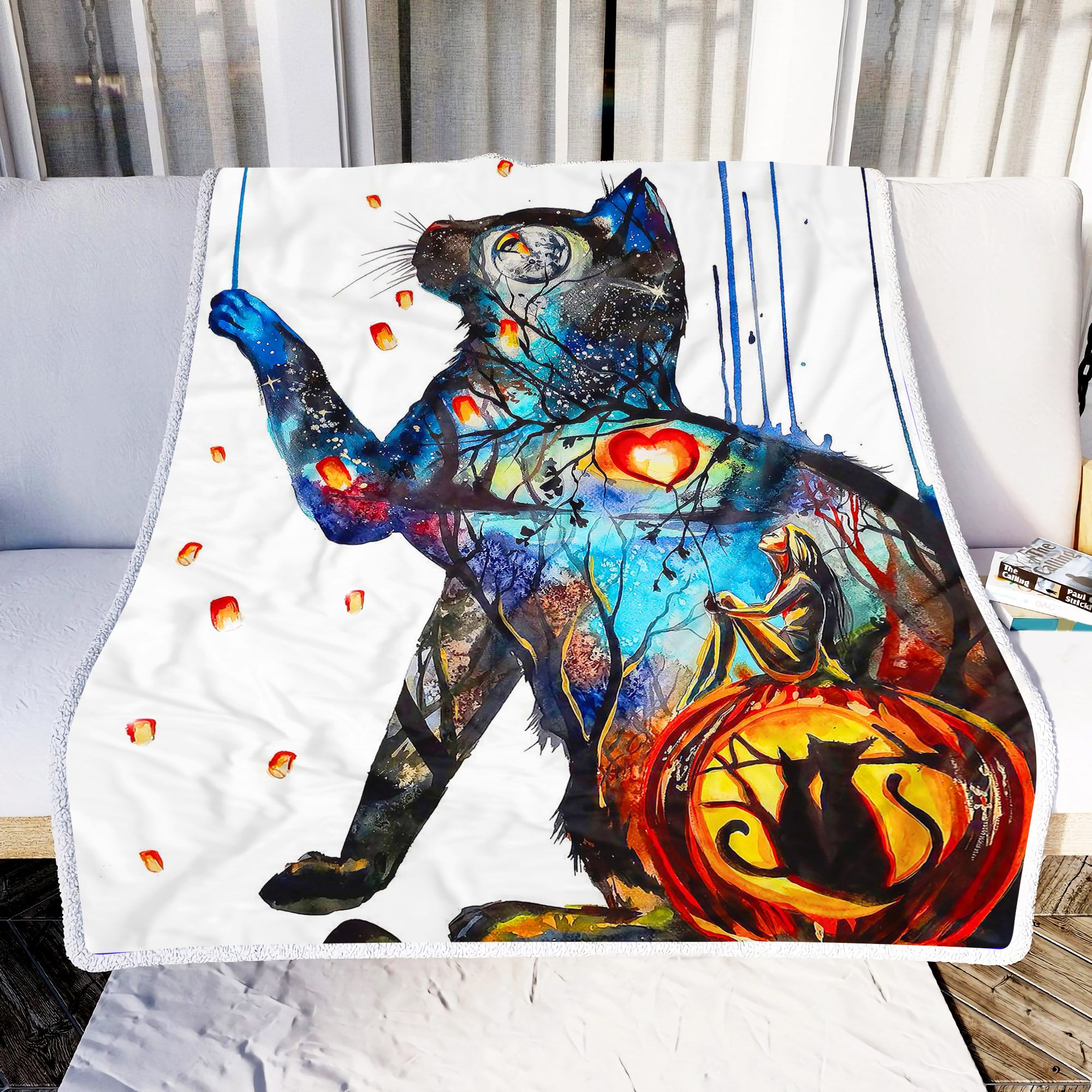 Cat Watercolor Picture Fleece Blanket
