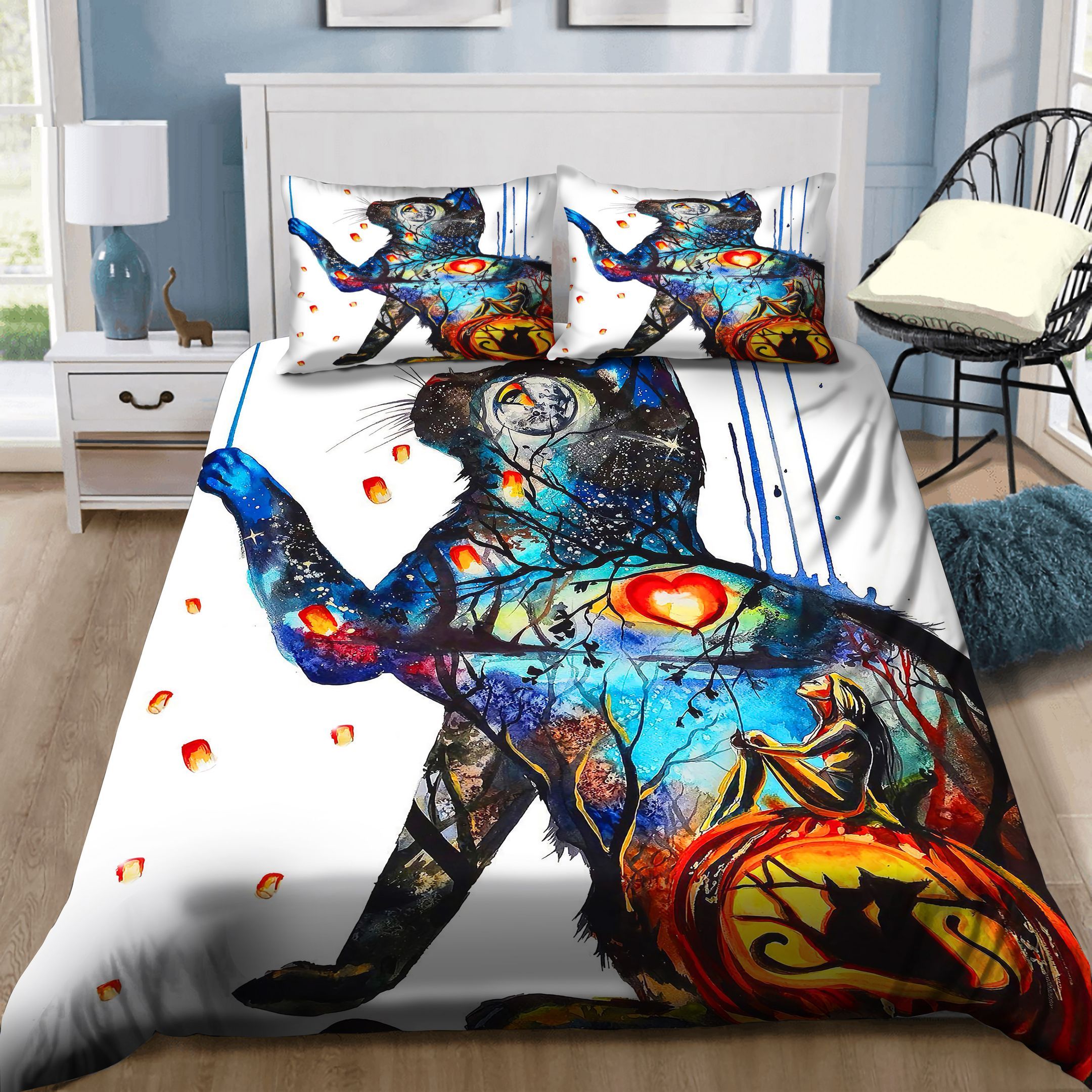 Cat Watercolor Picture Bedding Set
