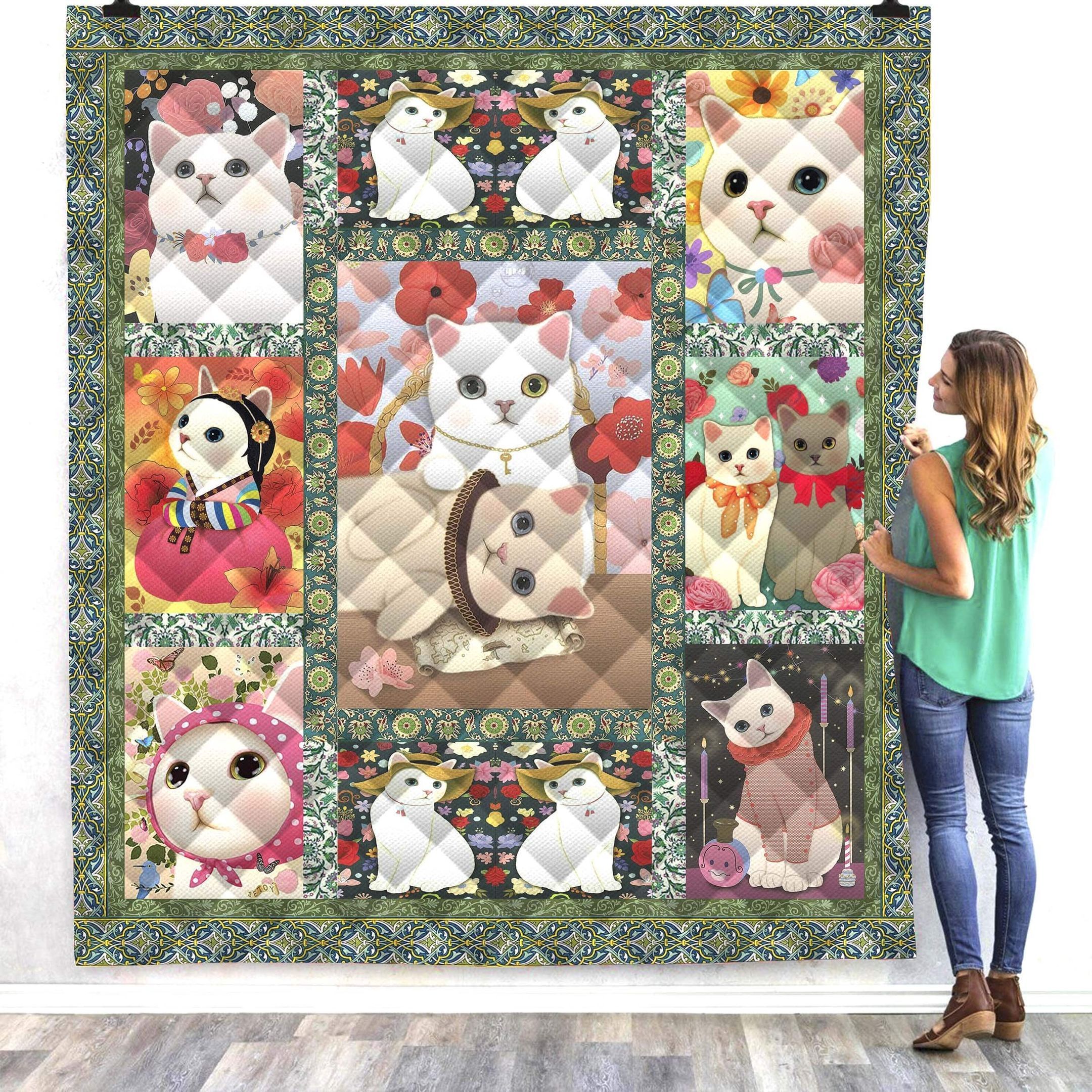 Cat White Lovely Cats GS-CL-DT3006 Quilt Blanket