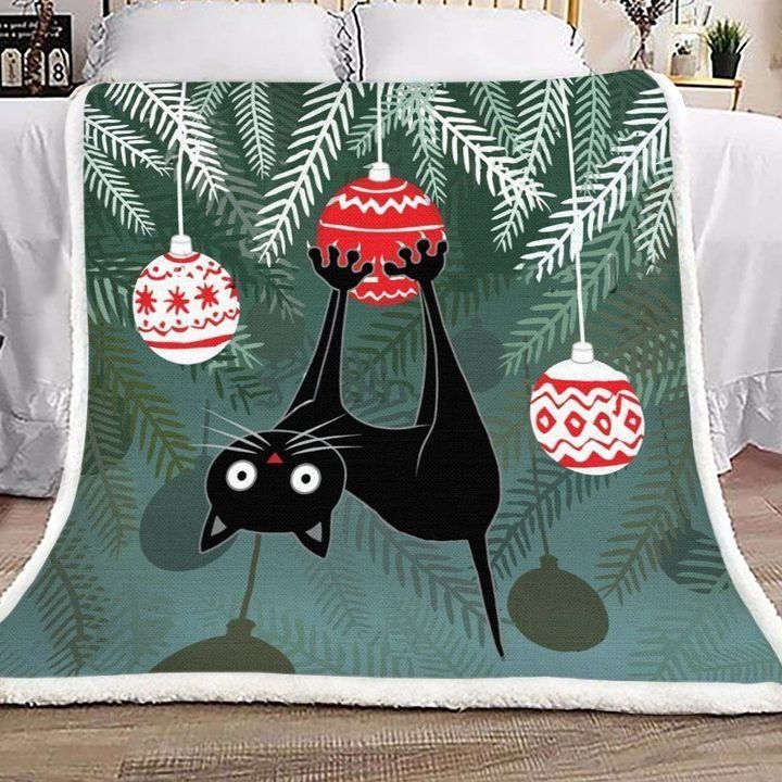 Cat With Christmas Ball Fleece Blanket