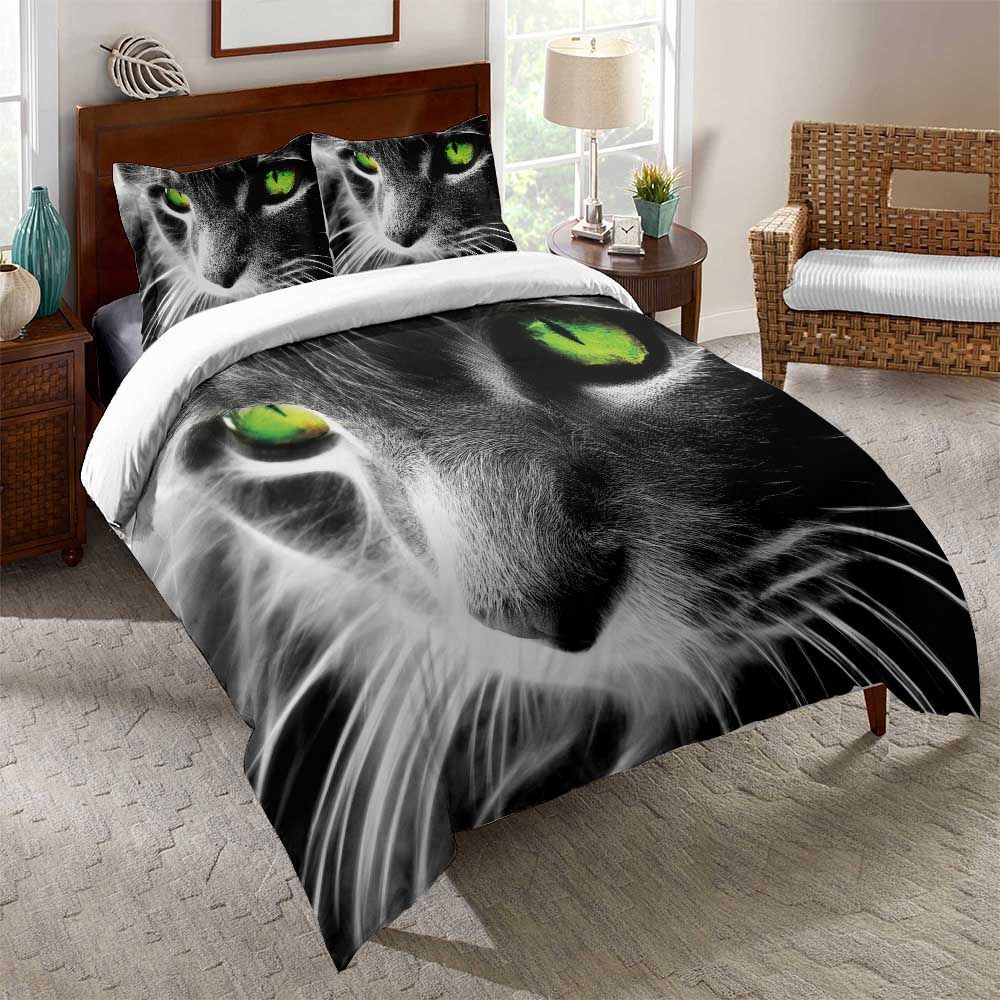 Cat With Green Eyes Color Printed Bedding Set