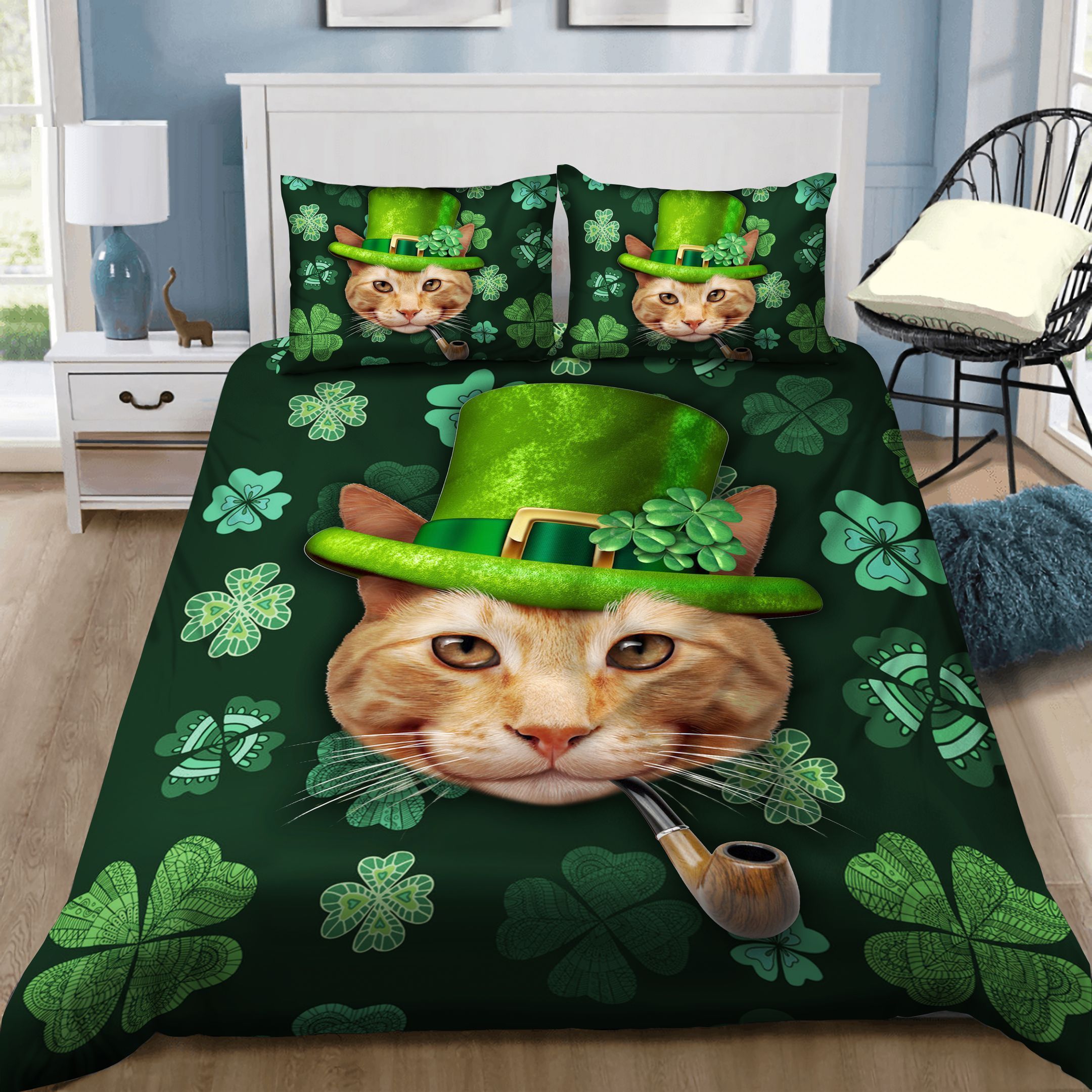 Cat With Pipe Top Hat St Patrick’s Day Bedding Set