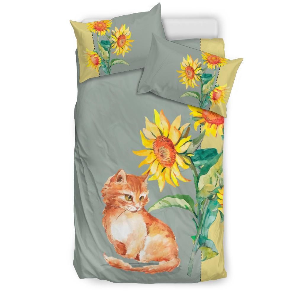 Cat With Sunflower Pattern Bedding Set