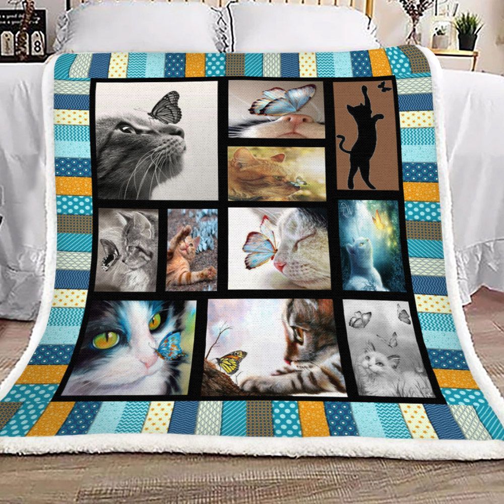 Cat Sherpa Fleece Blanket