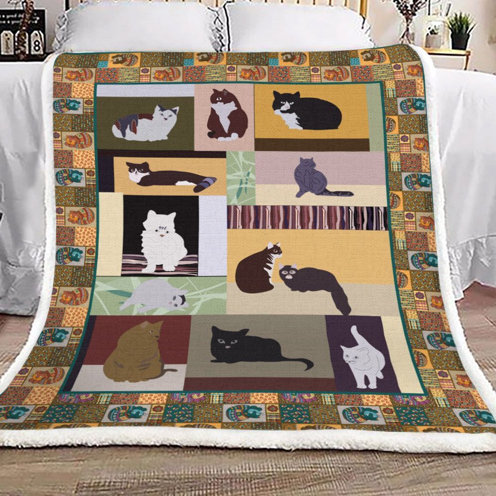 Cat Sherpa Fleece Blanket