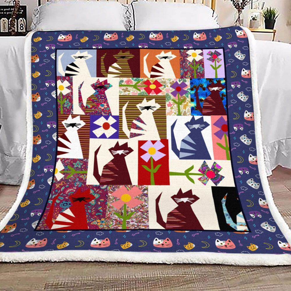 Cat Sherpa Fleece Blanket