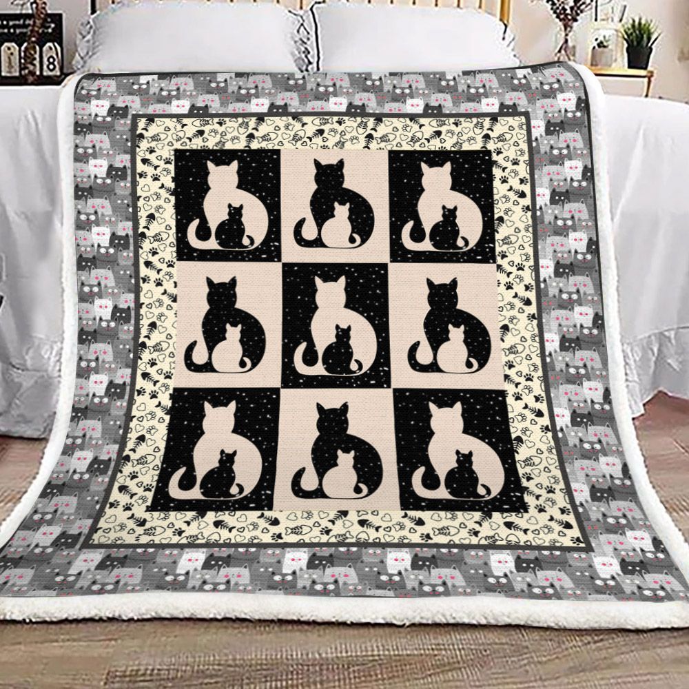 Cat Sherpa Fleece Blanket