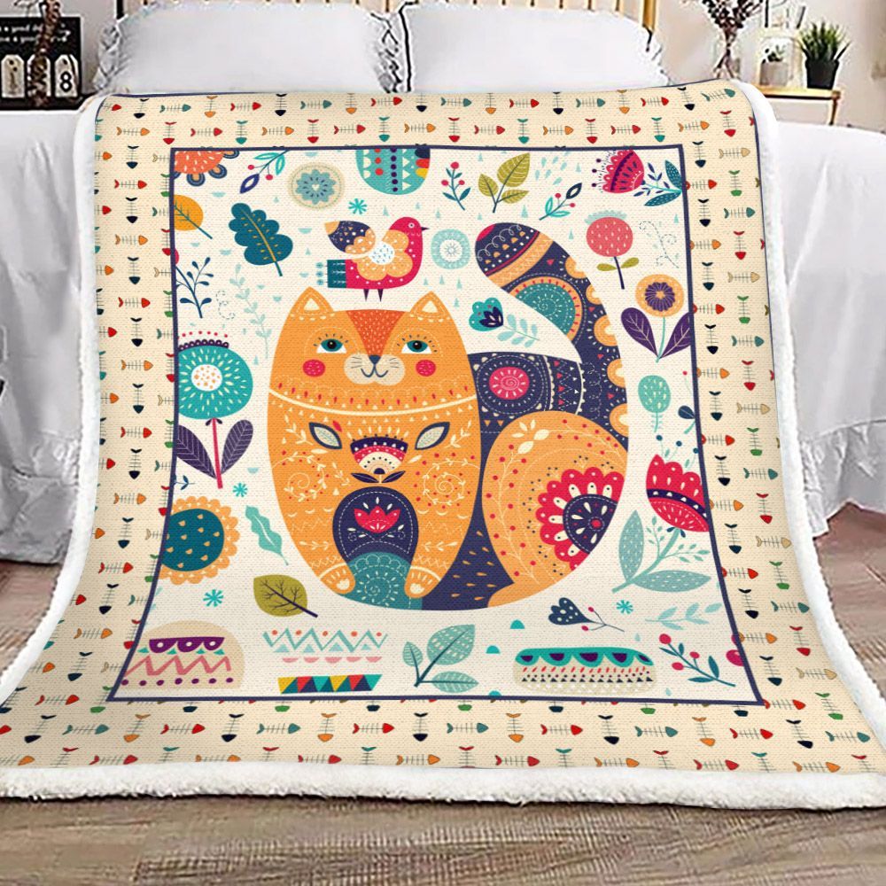 Cat Sherpa Fleece Blanket