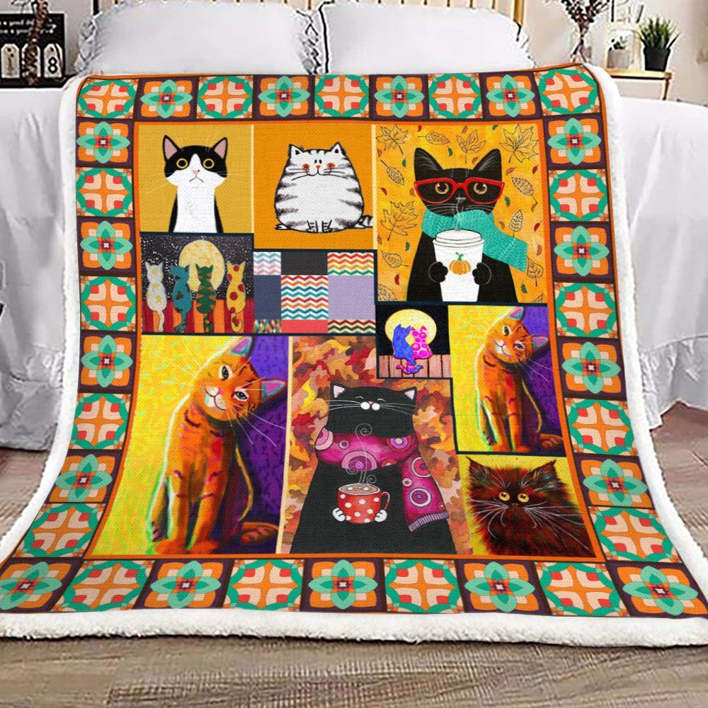 Cat Sherpa Fleece Blanket