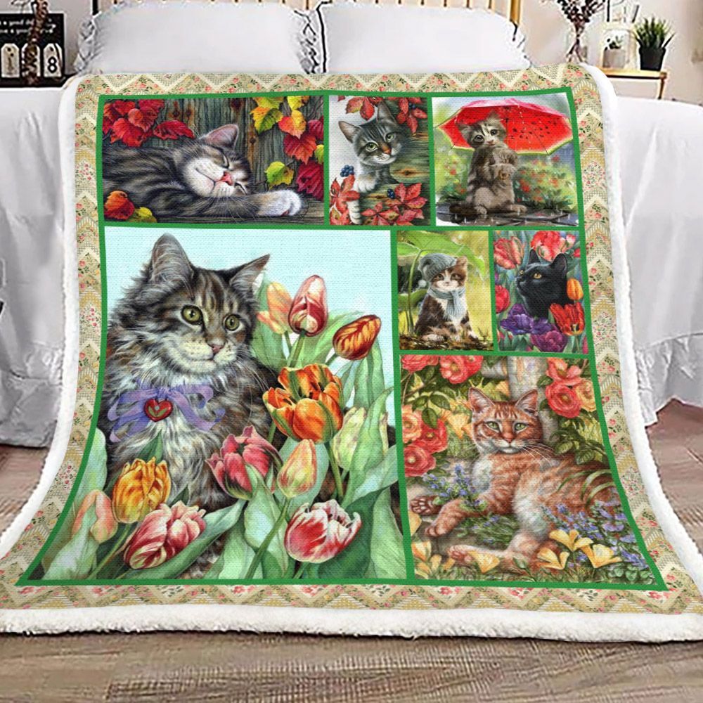 Cat Sherpa Fleece Blanket