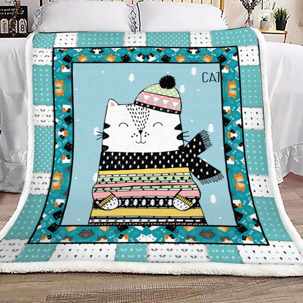 Cat Sherpa Fleece Blanket