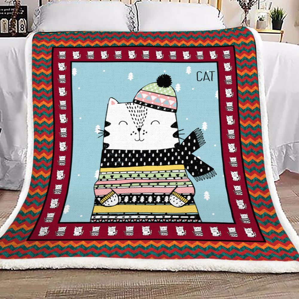 Cat Sherpa Fleece Blanket
