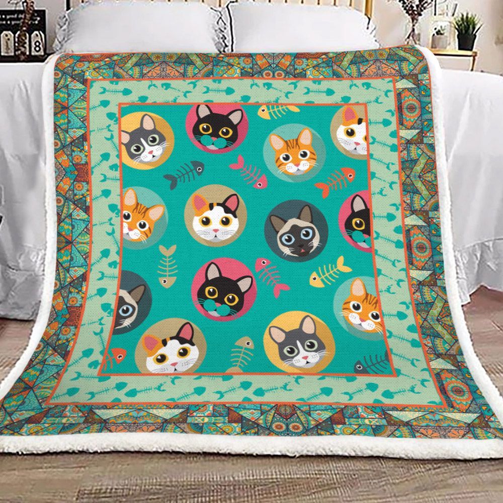 Cat Sherpa Fleece Blanket