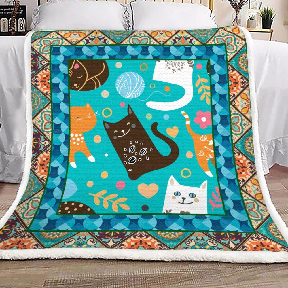 Cat Sherpa Fleece Blanket