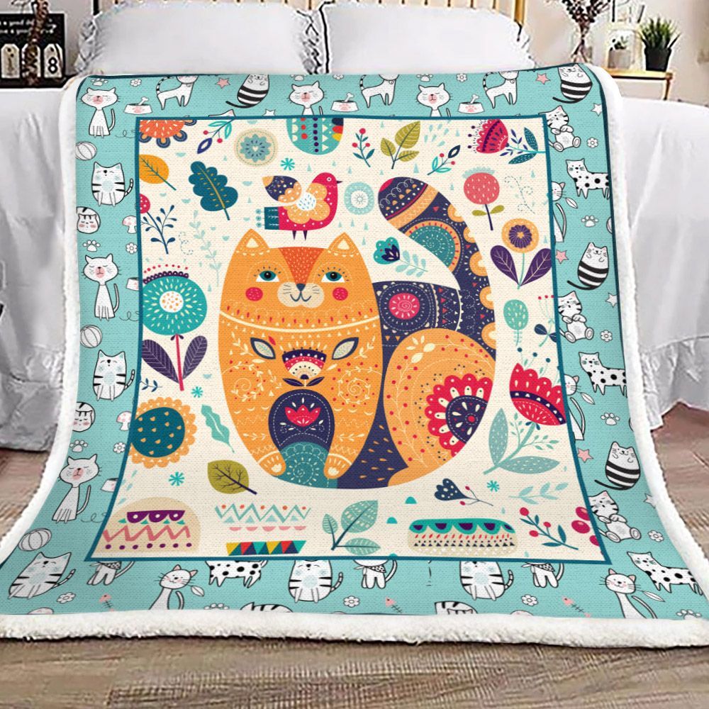 Cat Sherpa Fleece Blanket