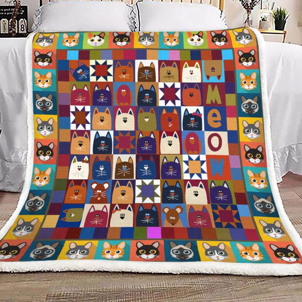 Cat Sherpa Fleece Blanket