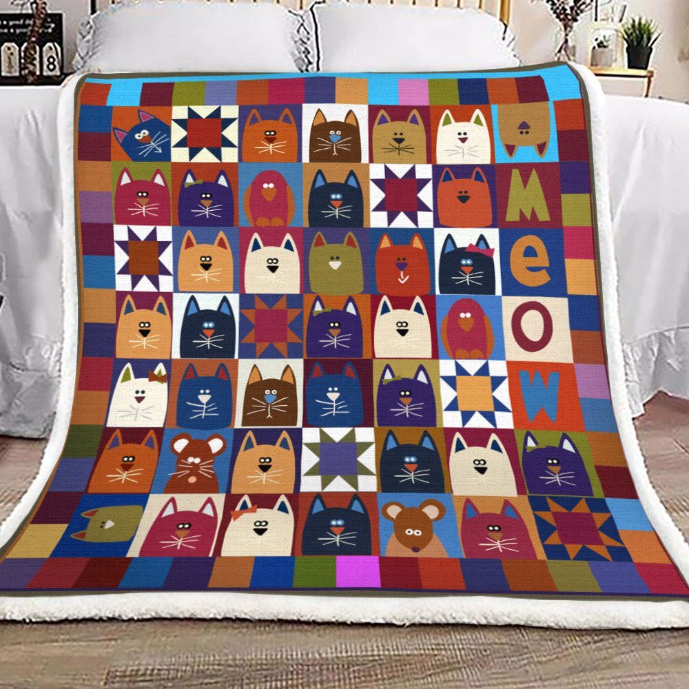 Cat Sherpa Fleece Blanket