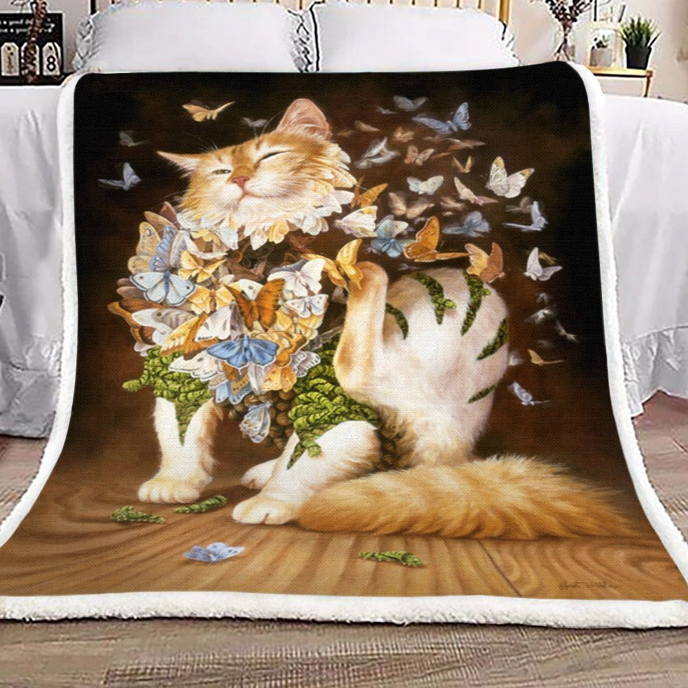 Cat Sherpa Fleece Blanket