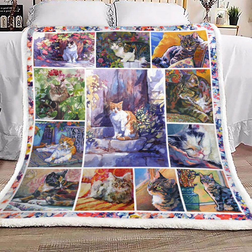 Cat Sherpa Fleece Blanket