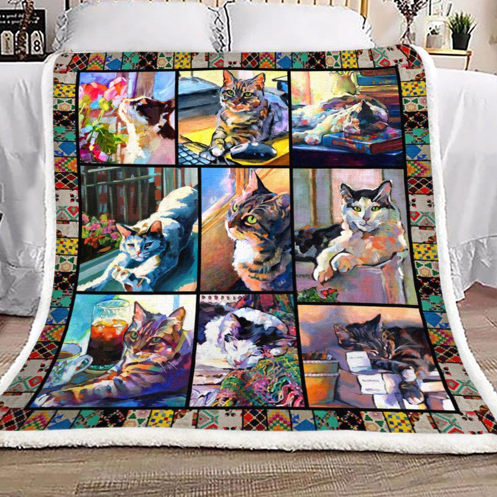 Cat Sherpa Fleece Blanket