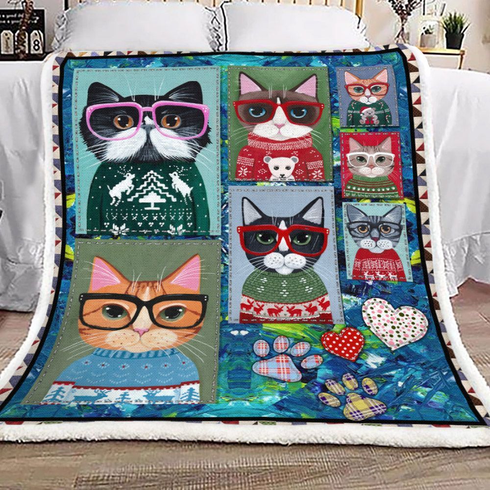 Cat Sherpa Fleece Blanket