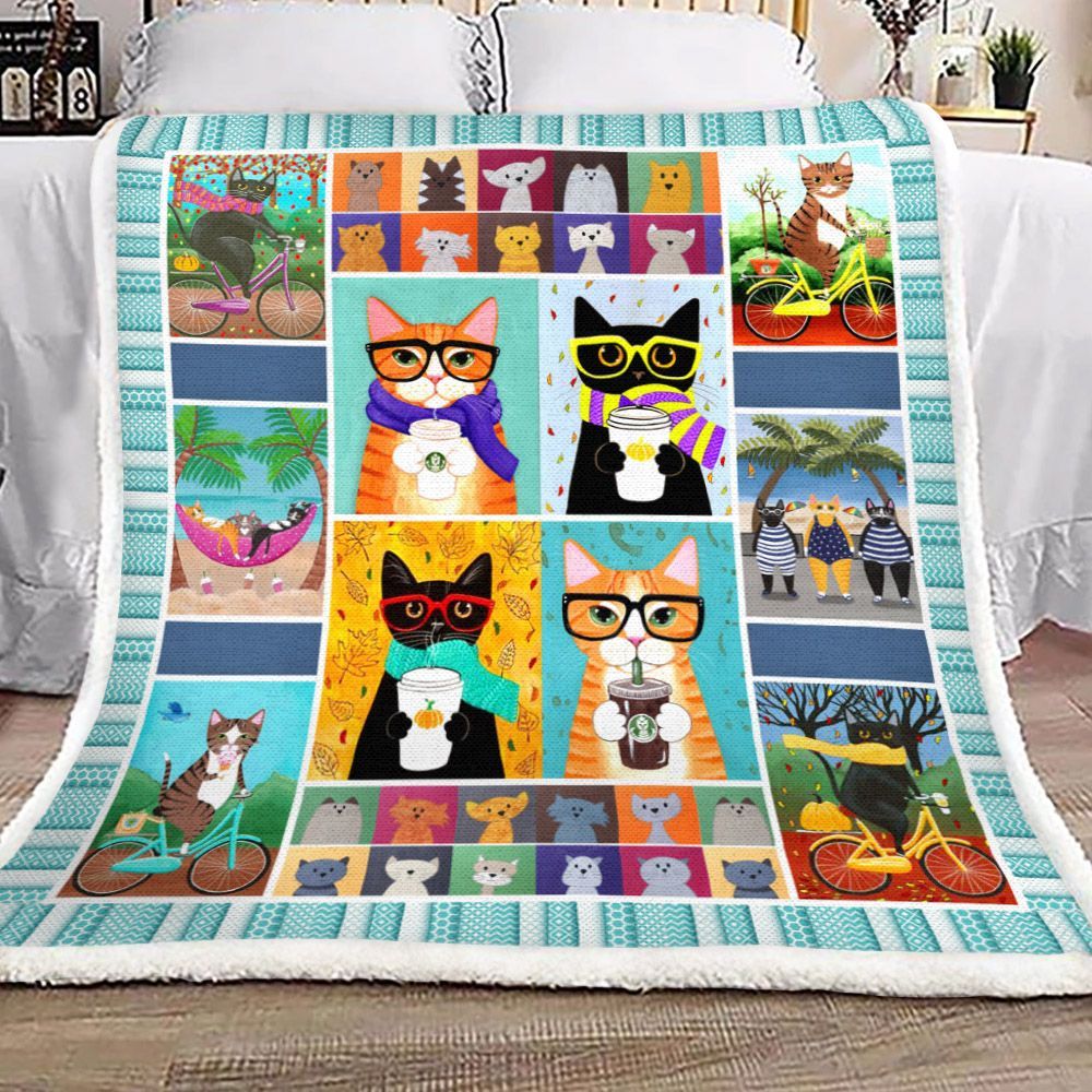 Cat Sherpa Fleece Blanket