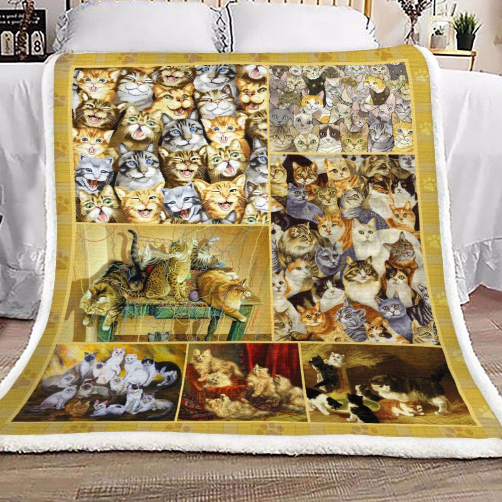 Cat Sherpa Fleece Blanket