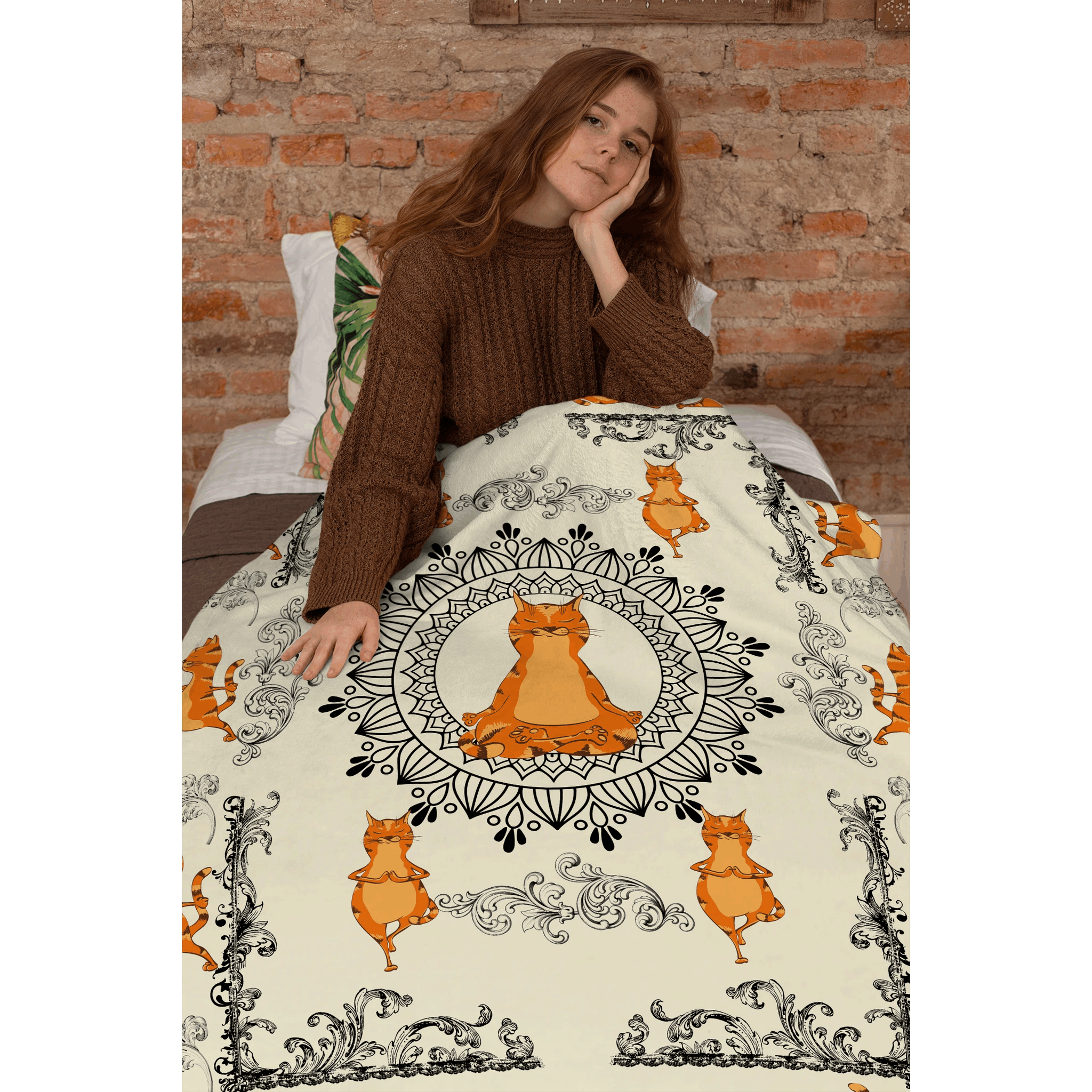Cat Yoga Funny Sherpa Fleece Blanket