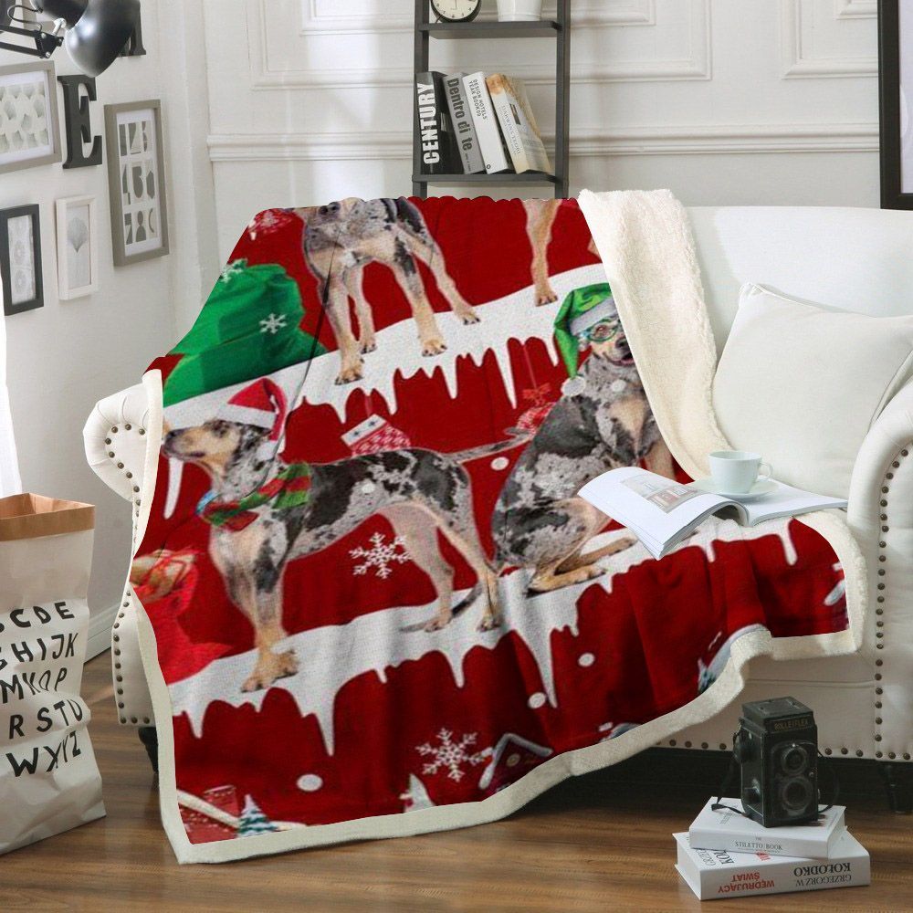 Catahoula Leopard Snow Christmas Sherpa Fleece Blanket