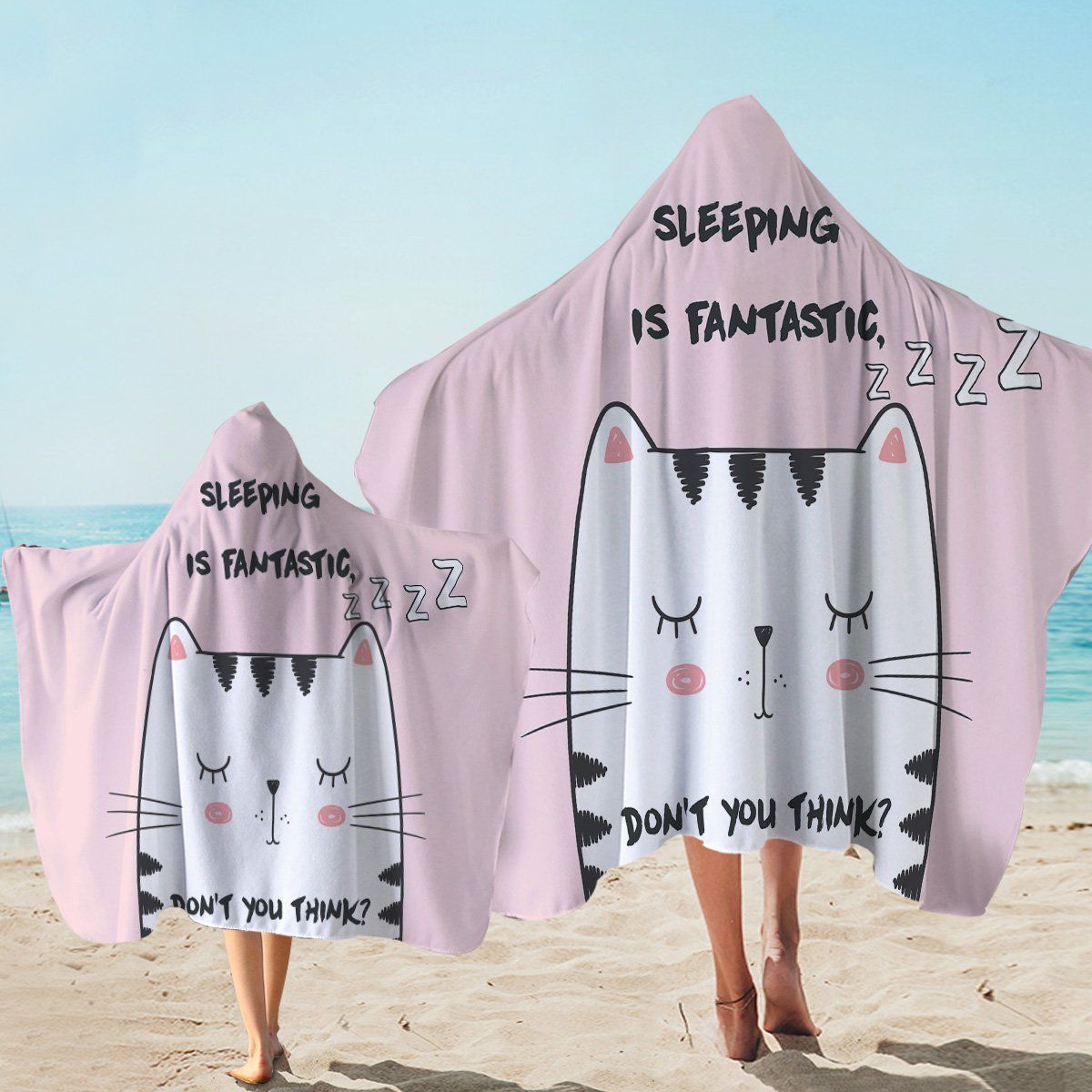 Catching Don’t You Think Sleeping Is Fantastic Pink Printed Hooded Towel
